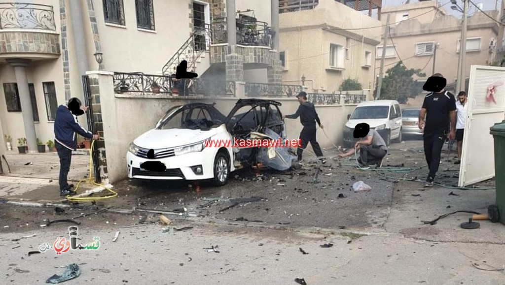 كفرقاسم - فيديو  : انفجار سيارة وقوات كبيرة من الشرطة تغلق مكان الحادث وانباء عن اصابة شاب بعيار ناري- 